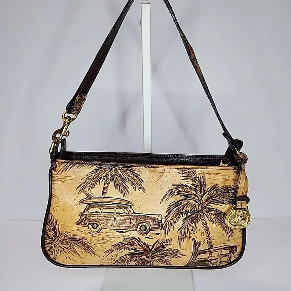 Brahmin Emma Copa Cabana Woody Car Leather Handbag Chocolate Brown Small RARE - Picture 3 of 16